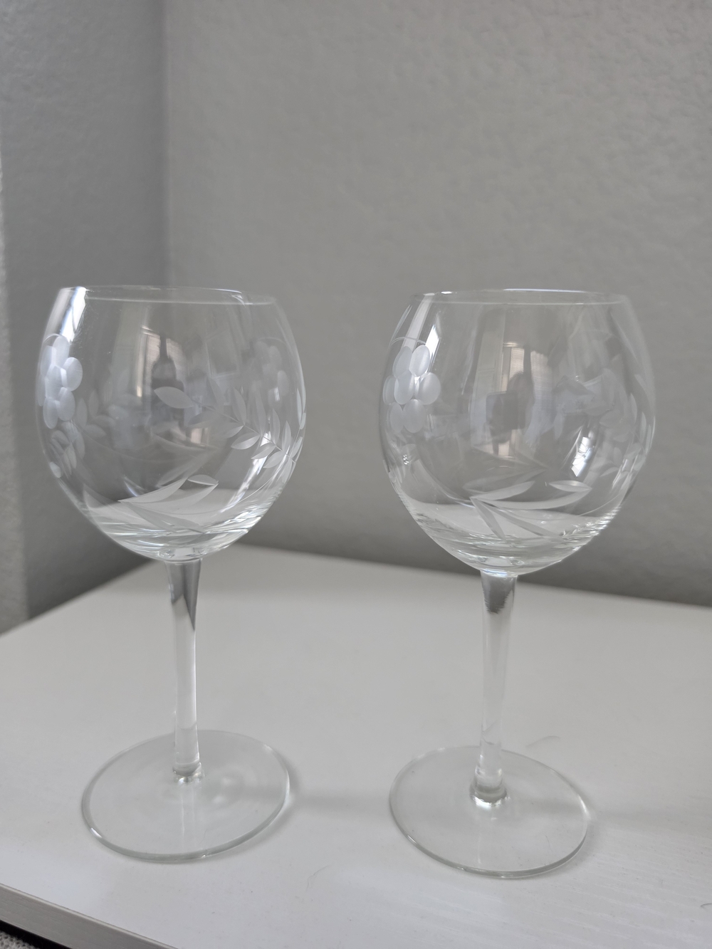 Vintage MCM Crystal Etched Wine Glasses - Clear (Set of 2)